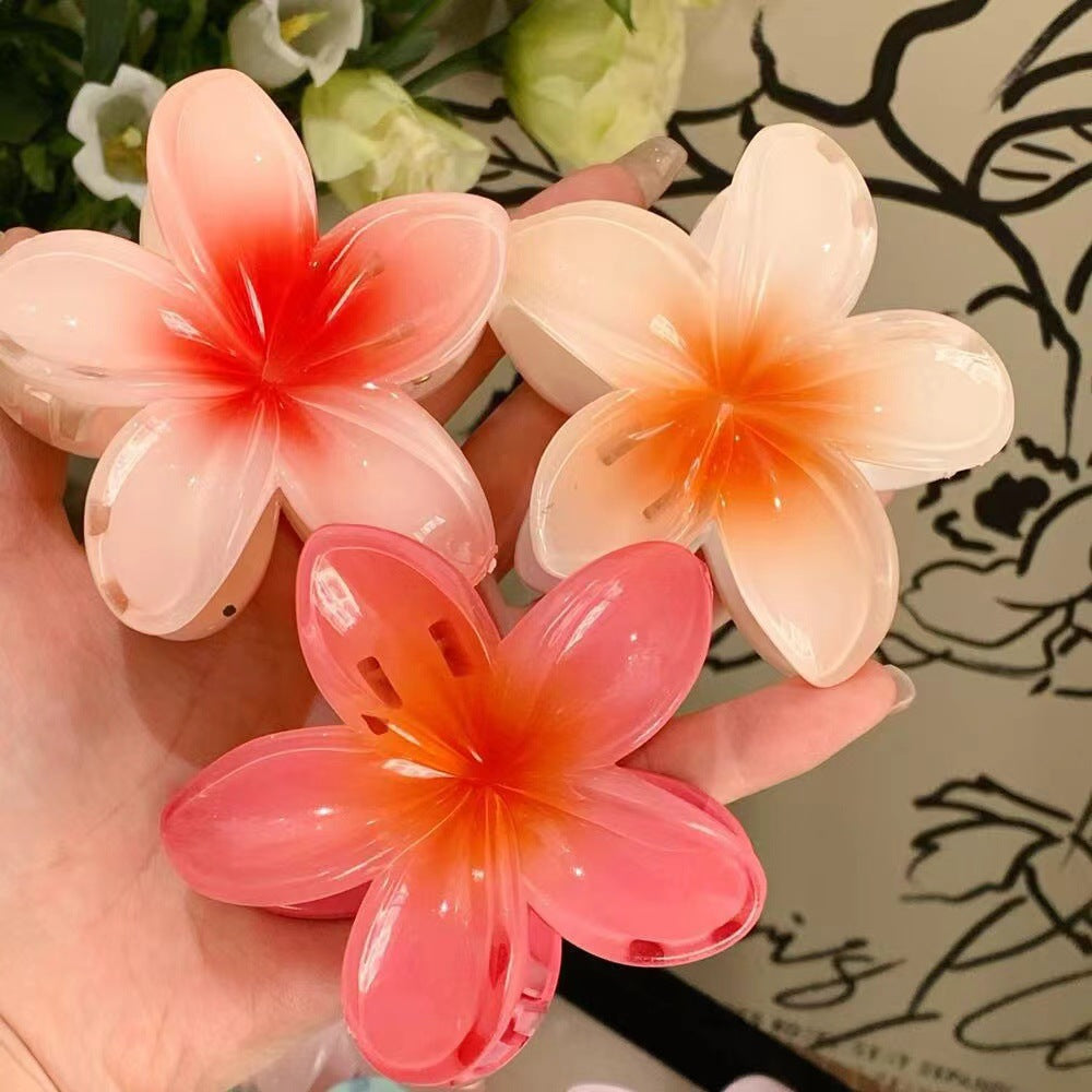 Colorful Plumeria Flower Barrettes - 6 Pc Set