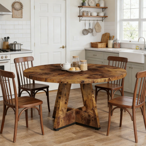 Farmhouse Dining Table - Rustic Round Design for 4 People
