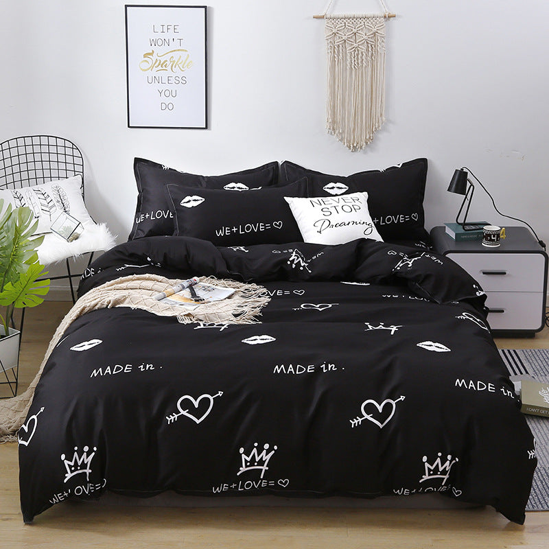 Four-Piece Bed Sheet Quilt Cover Set with Botanical Pattern - Multiple Sizes & Styles