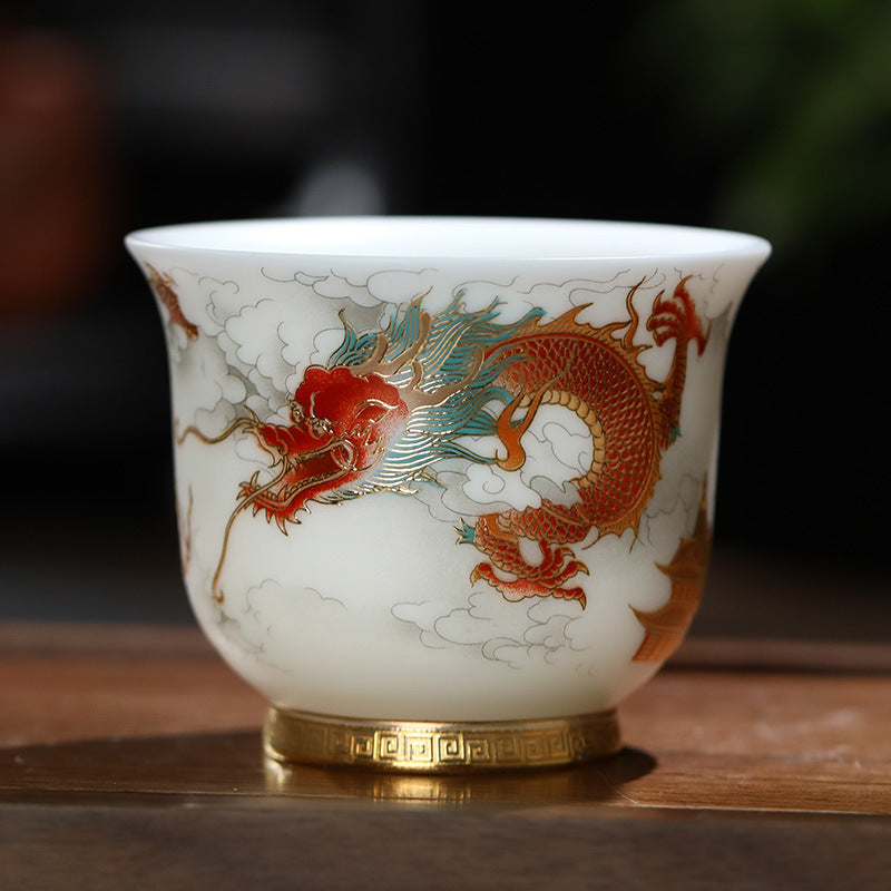 Dragon Year Gift Mutton Fat Jade Ceramic Cup - Single Drinkware