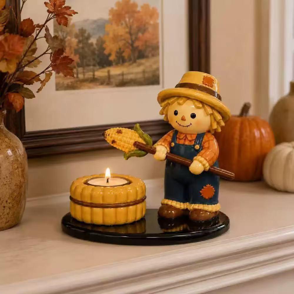 Halloween Tealight Candle Holder Figurine Set - Ghost, Mummy, Scarecrow Decor