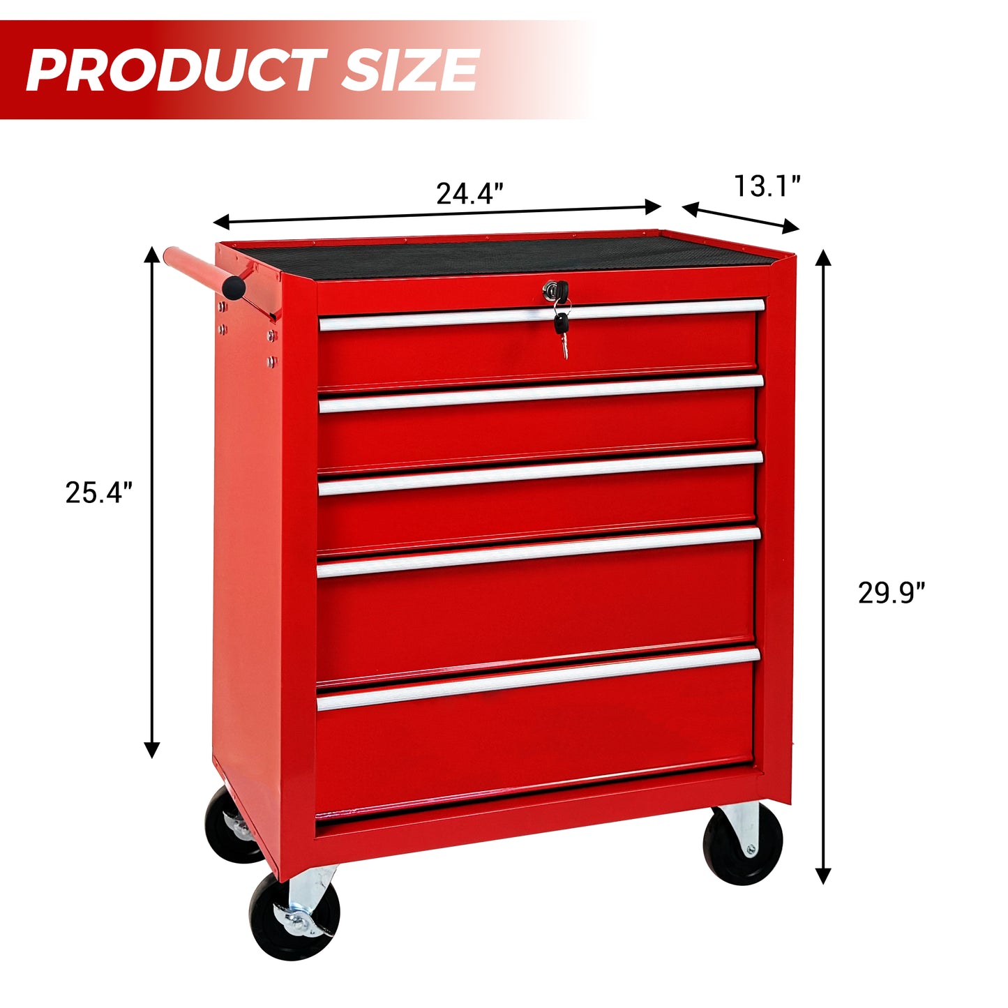 5-Drawer Rolling Tool Chest with Lock & Key, Steel Storage Cabinet, Red