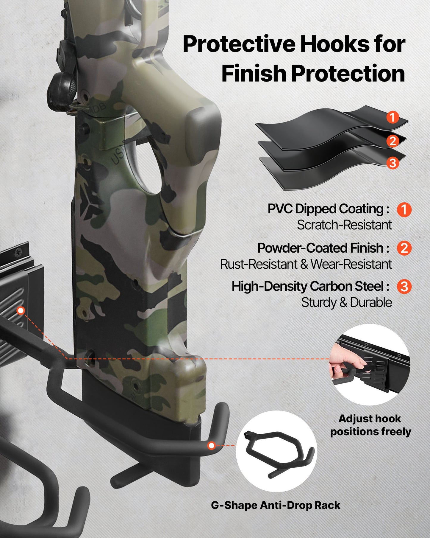 Heavy Duty Steel Wall Mount Gun Rack - Holds 8 Long Guns, Black