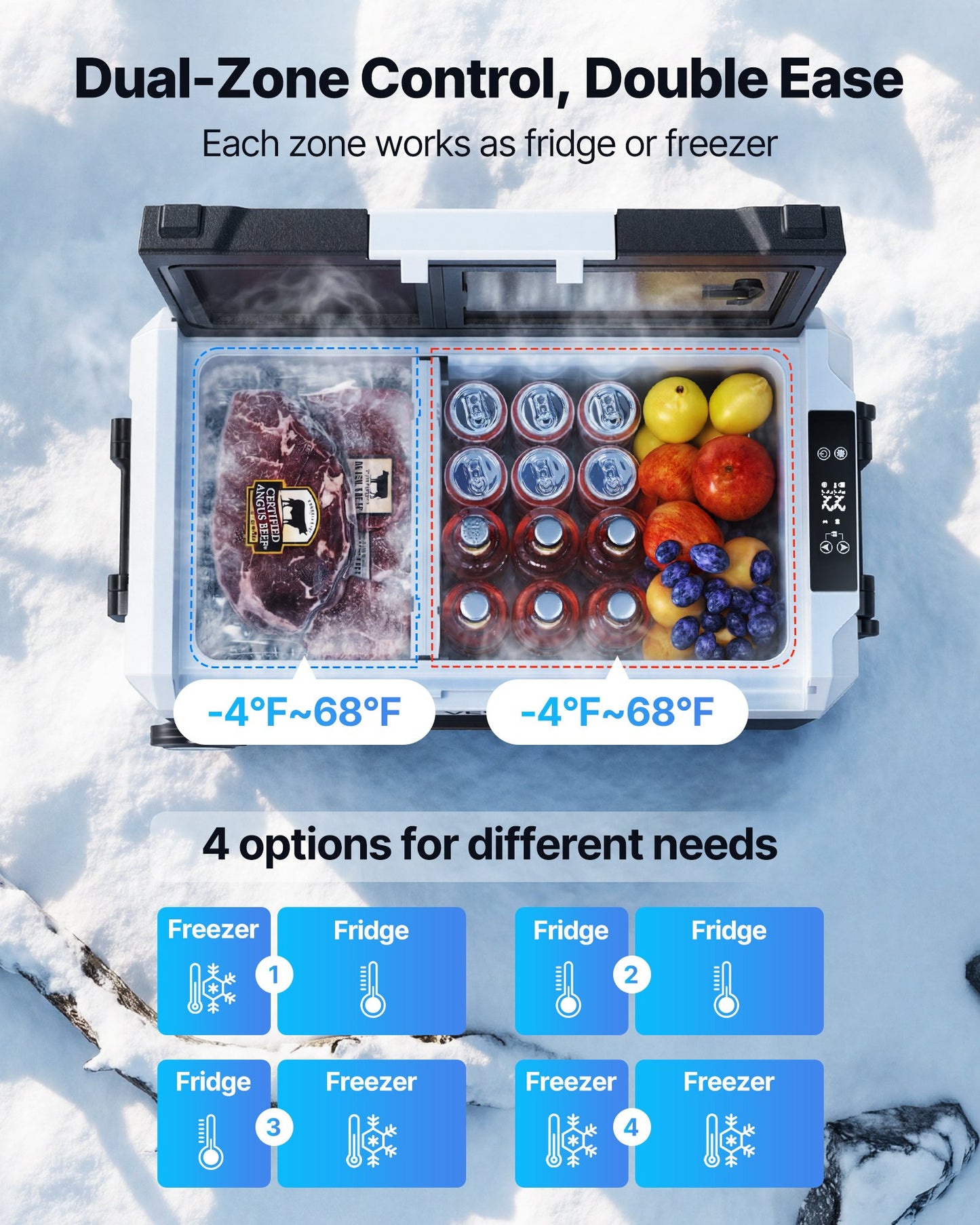 Electric Car Refrigerator Cooler 58QT Dual Zone Portable with APP Control