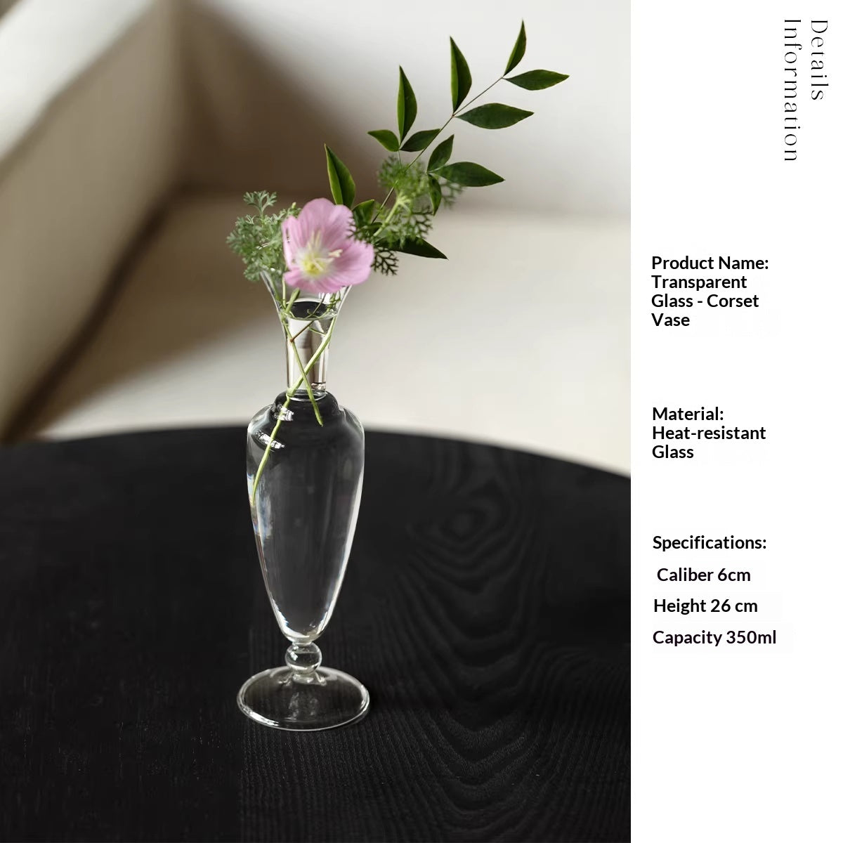 Handmade Glass Flower Vase for Living Room Decor - Small Transparent or Ice Jade