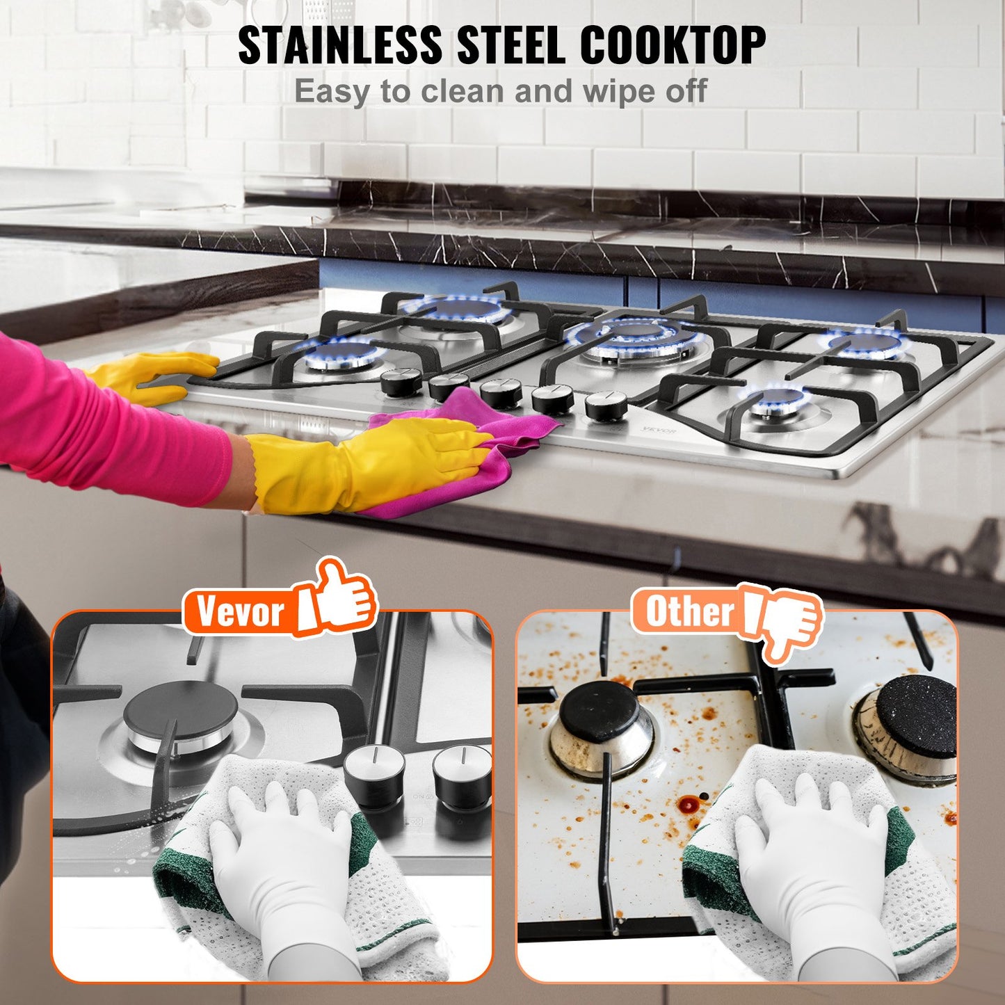 30-Inch Gas Cooktop with 5 Burners - Built-in Stainless Steel