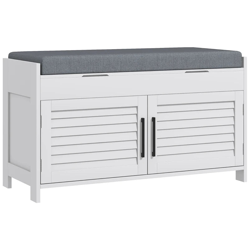 Shoe Storage Bench with Cushion and Hidden Compartments - White Entryway Organizer