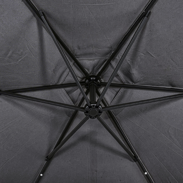 10FT Round Hanging Patio Umbrella with LED Lights & Stand - Gray
