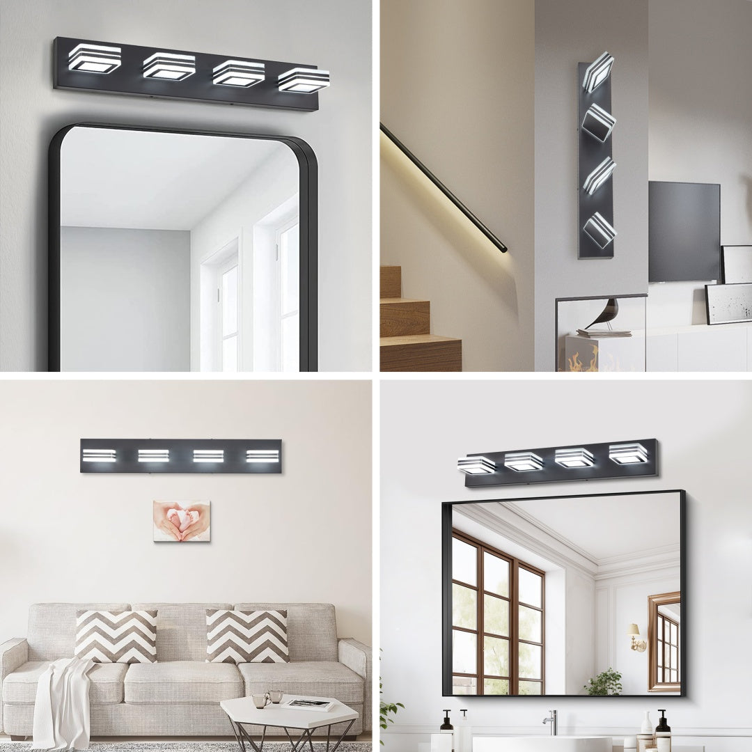 Modern 4-Light LED Vanity Wall Light Fixture with Square Acrylic Shades