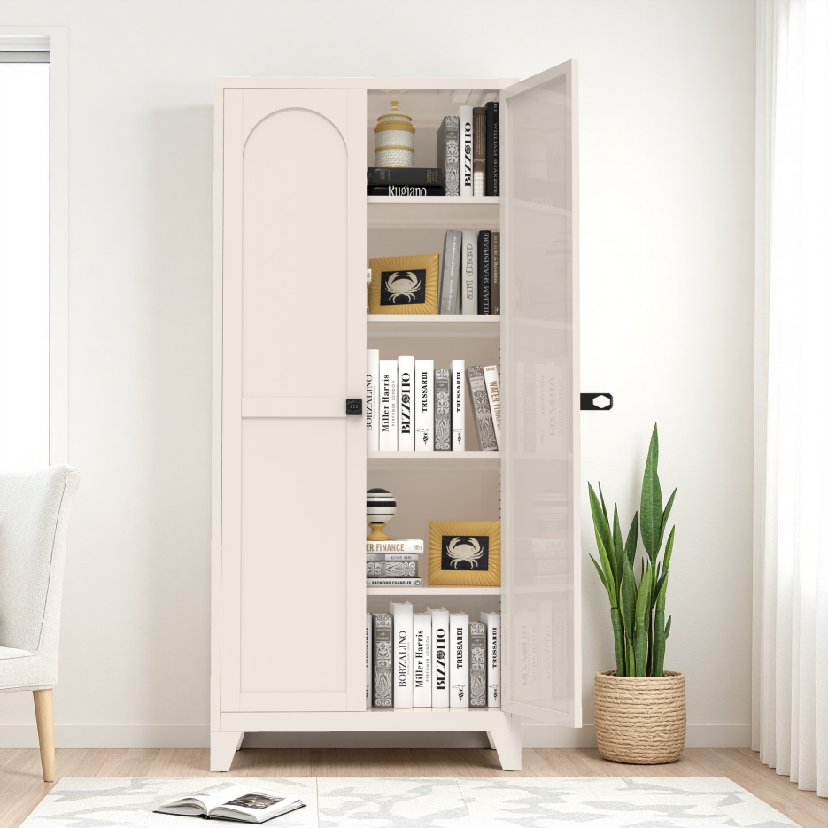 71'' Metal Storage Cabinet with Lock & Adjustable Shelves - Beige