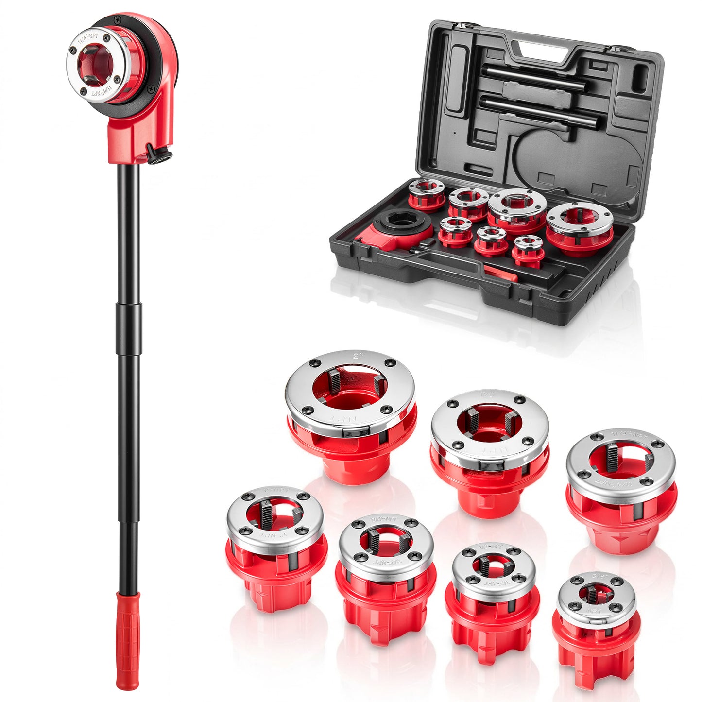 Pipe Threader Kit with 7 Dies - Manual Ratcheting Pipe Threading Tool for Plumbing