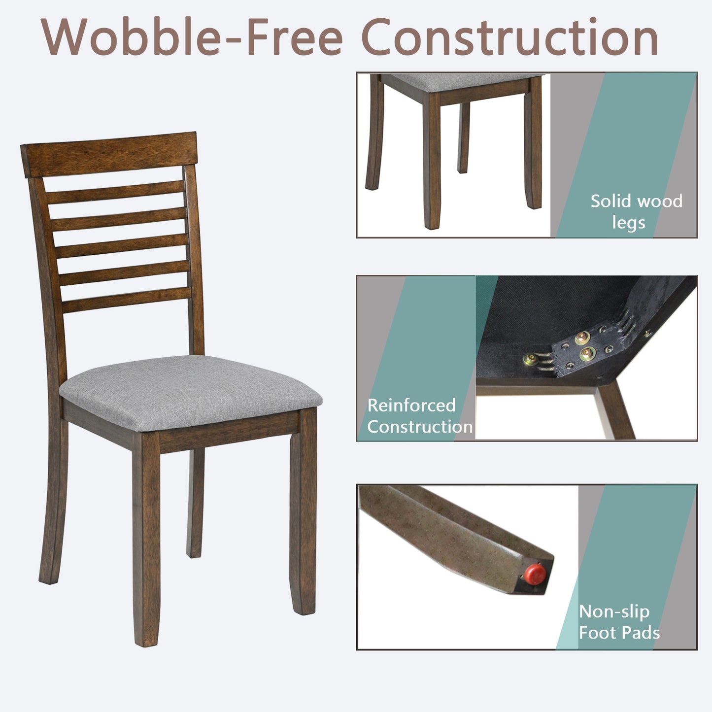 Wooden Dining Chairs Set of 4 with Padded Seat - Walnut