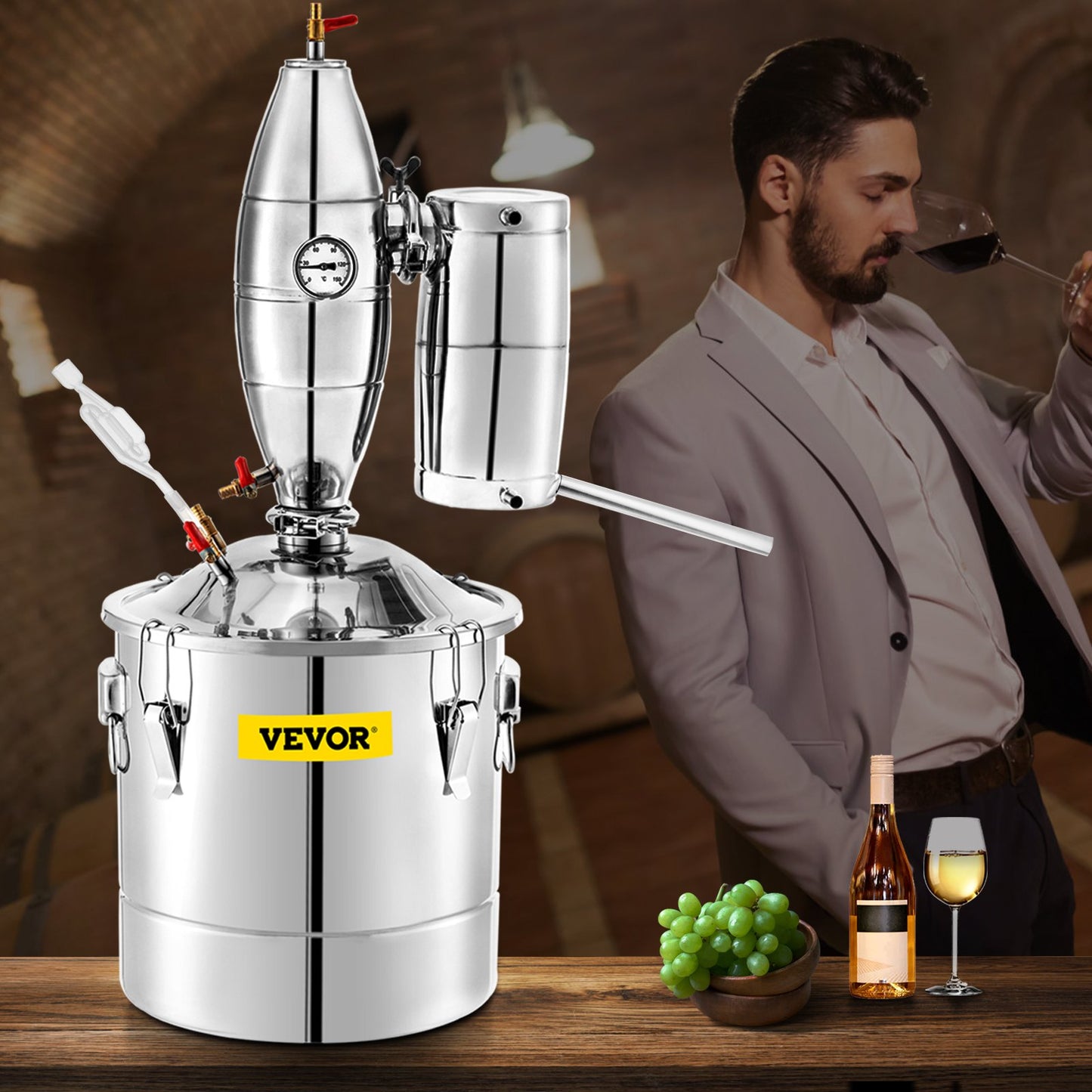 70L Stainless Steel Alcohol Distiller Kit with Thermometer