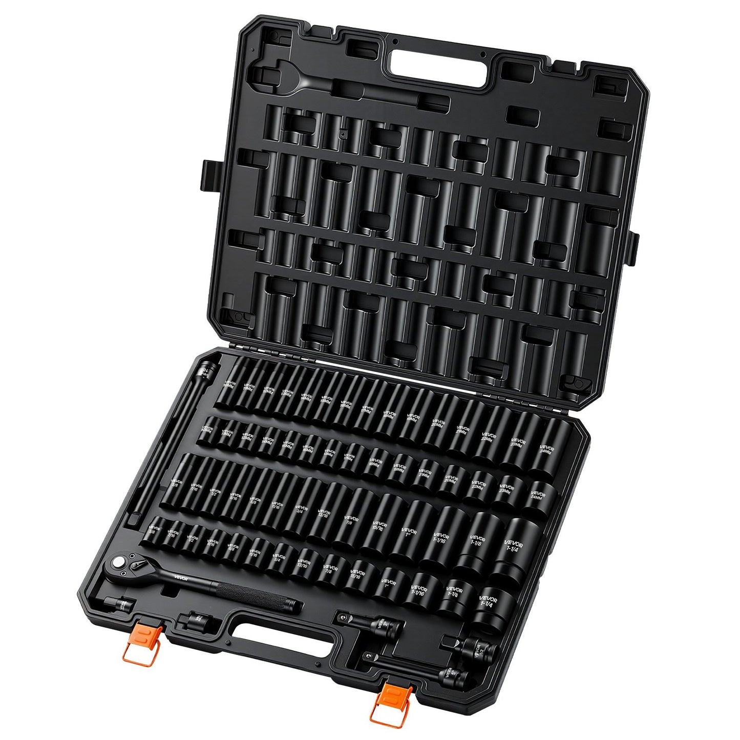 Impact Socket Set 1/2 Inch Drive 65-Piece SAE & Metric Heavy-Duty Tool Kit