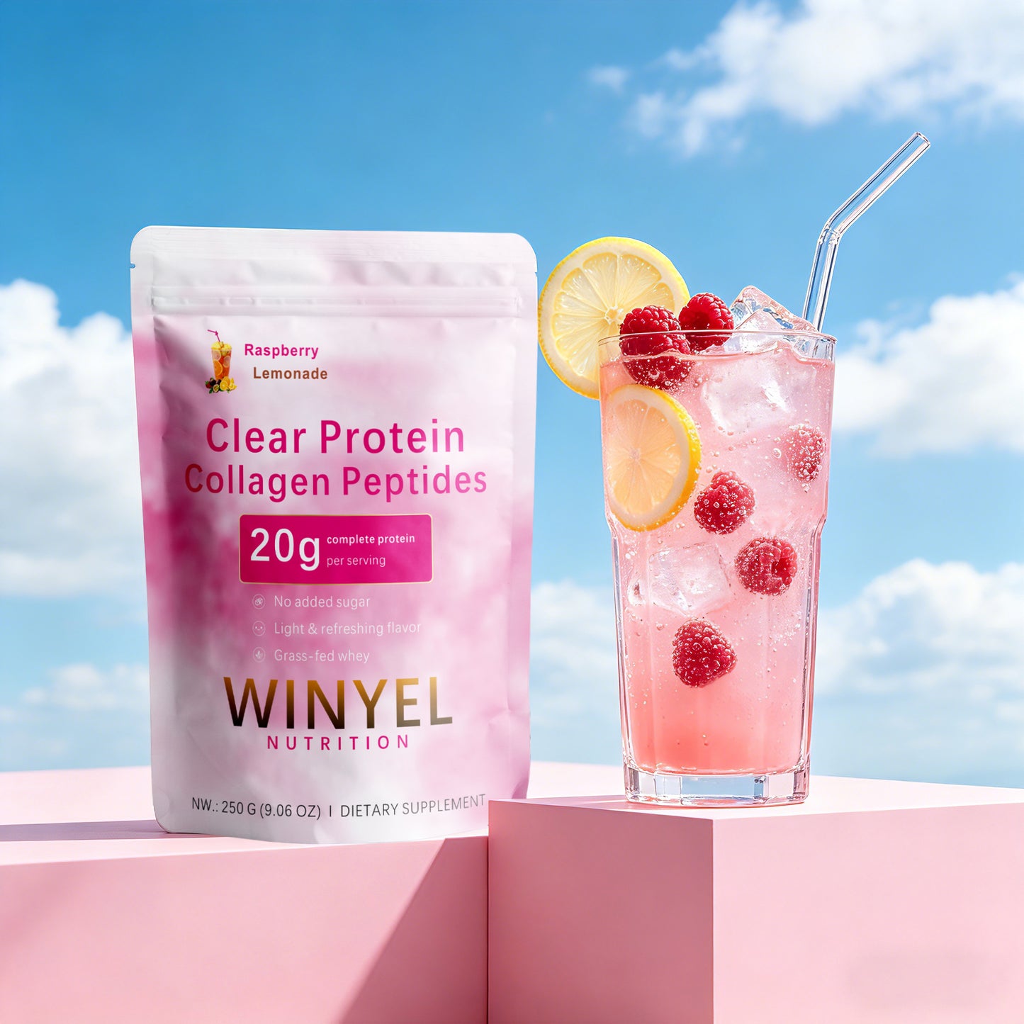 Clear Protein Collagen Peptides Powder - Raspberry Lemonade, Grass-Fed Whey
