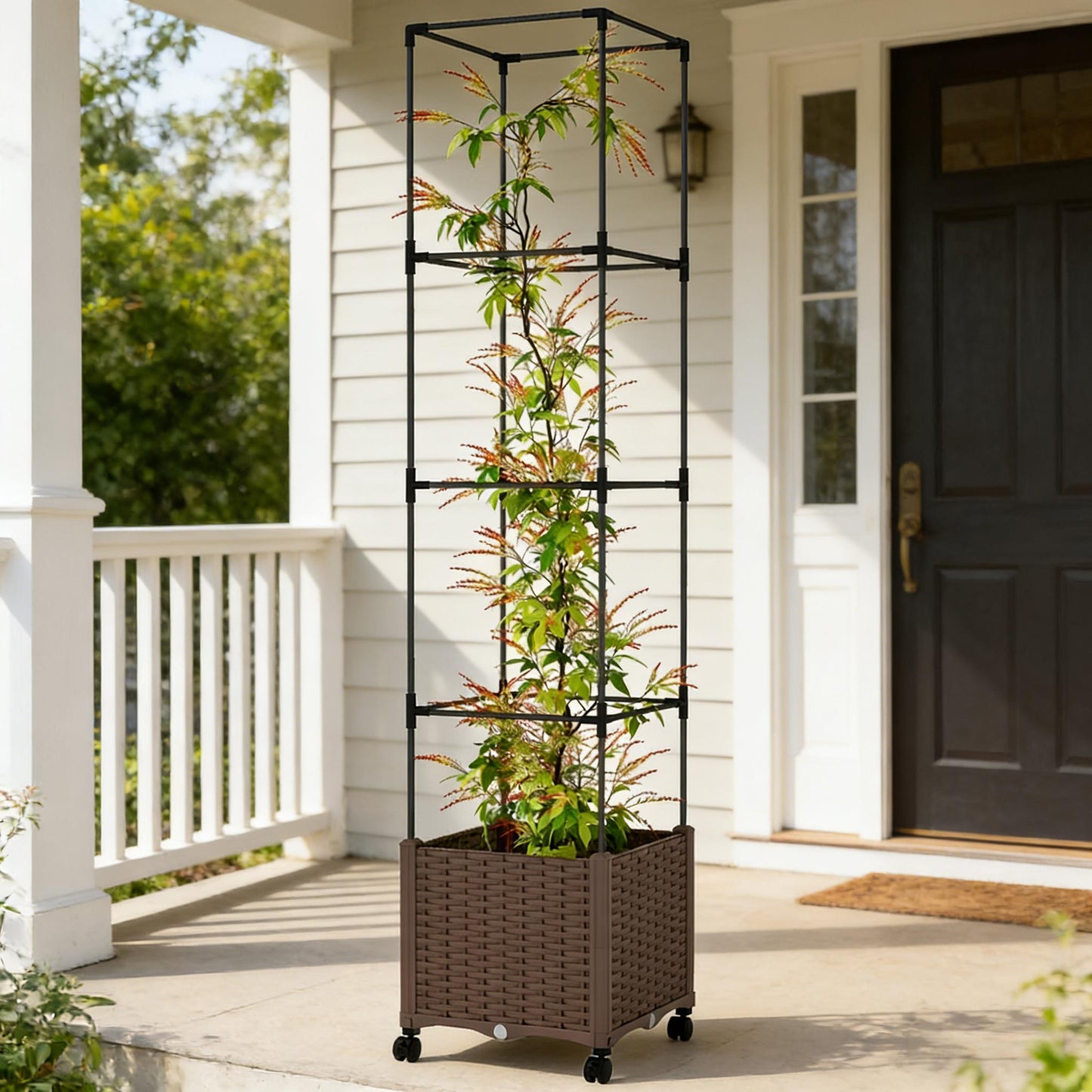 Raised Garden Bed with Mobile Trellis - Brown
