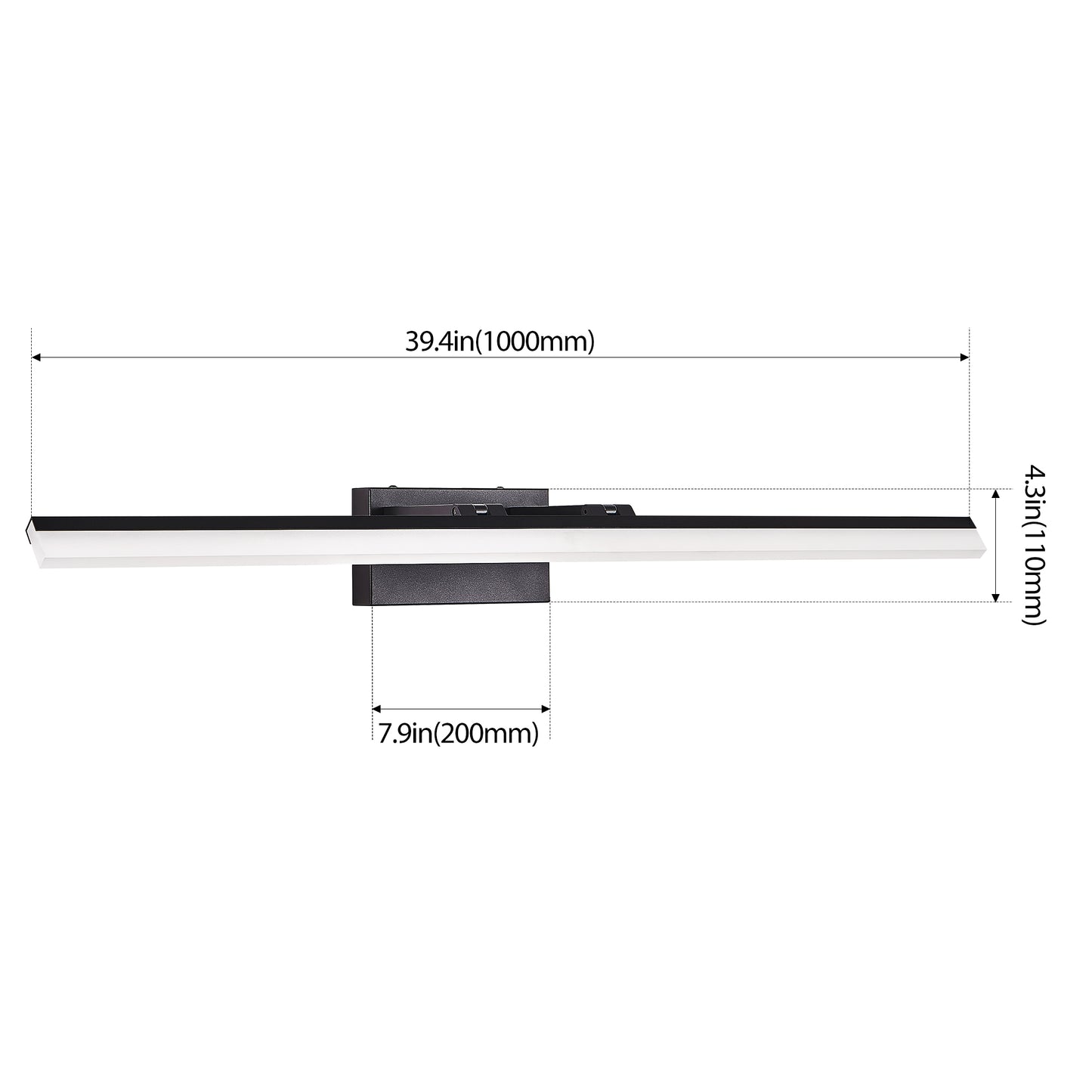 39 Inch Modern LED Bathroom Vanity Light - Black Metal Wall Fixture for Mirror & Sink