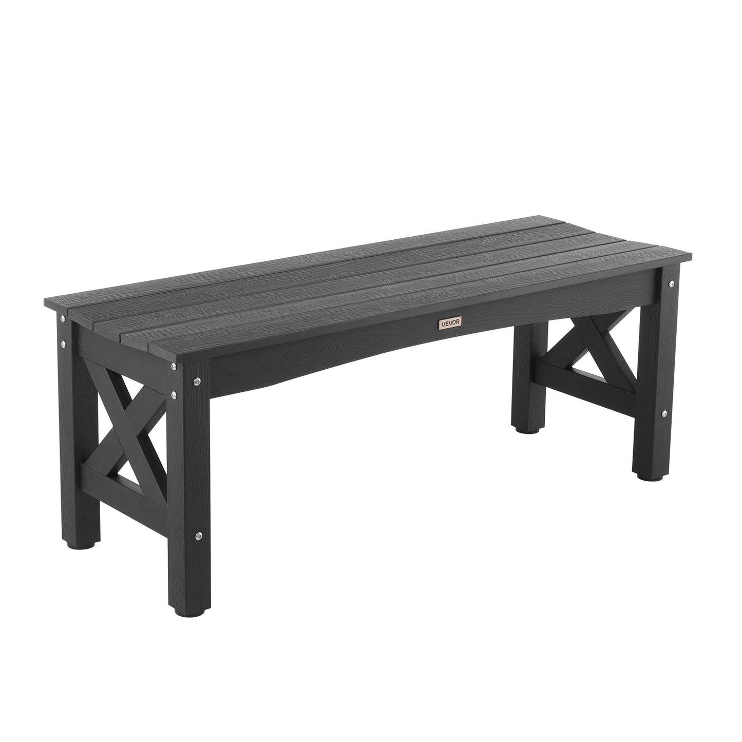 Weatherproof Outdoor Bench 44.5 Inch Plastic Patio Seating Black Supports 600 Lbs