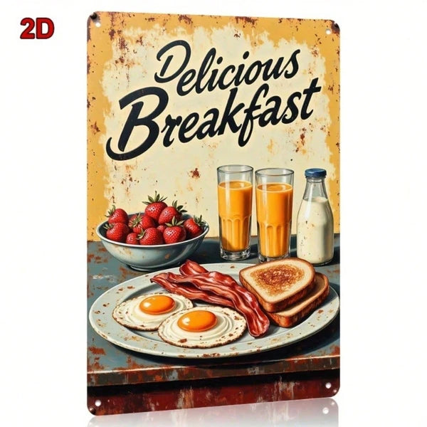 Vintage Metal Sign - Fried Eggs, Bacon & Toast Wall Art