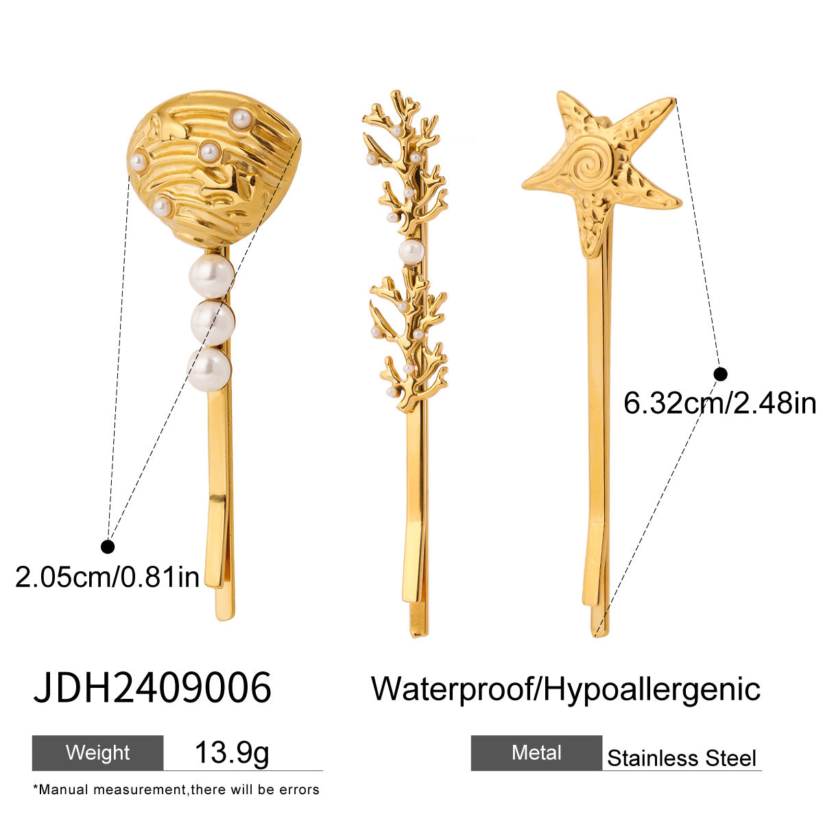 Women's Titanium Steel Barrettes - Pearl Flower Design, 3 Piece Set