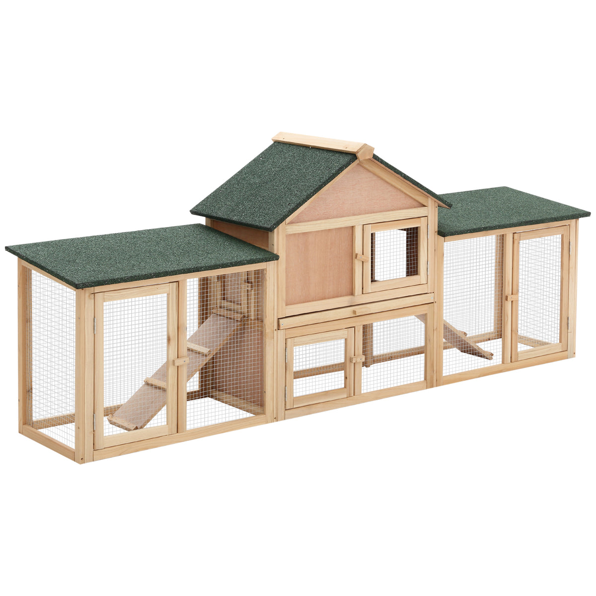 Outdoor Wooden Rabbit Hutch 83-Inch Large 2-Story Animal Cage with Ladder and Run