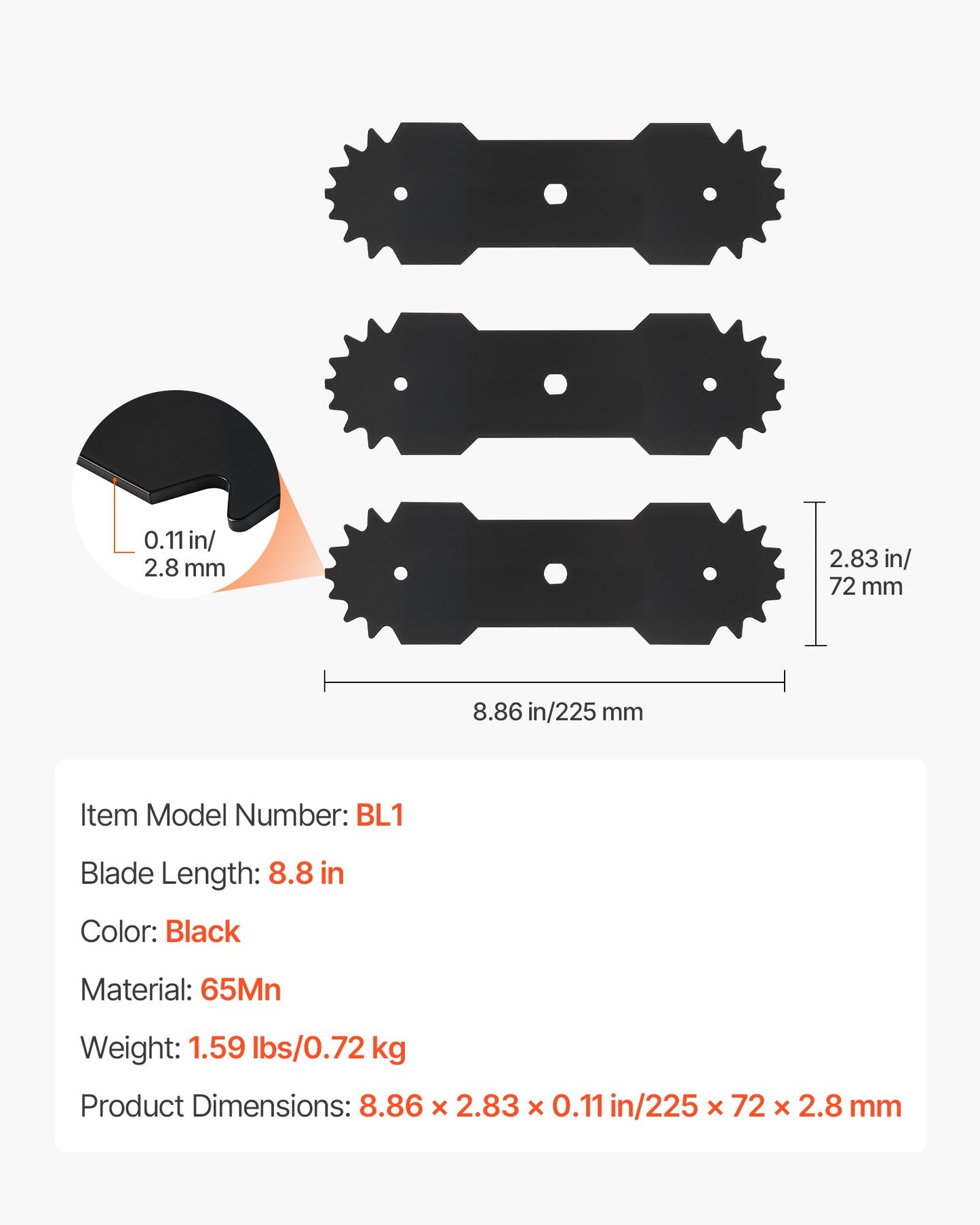 Electric Edger Blades 8.8-inch 3-Pack for Lawn Edgers - High-Carbon Steel, Multi-Serrated Edge, Compatible with VEVOR ASYTM01230