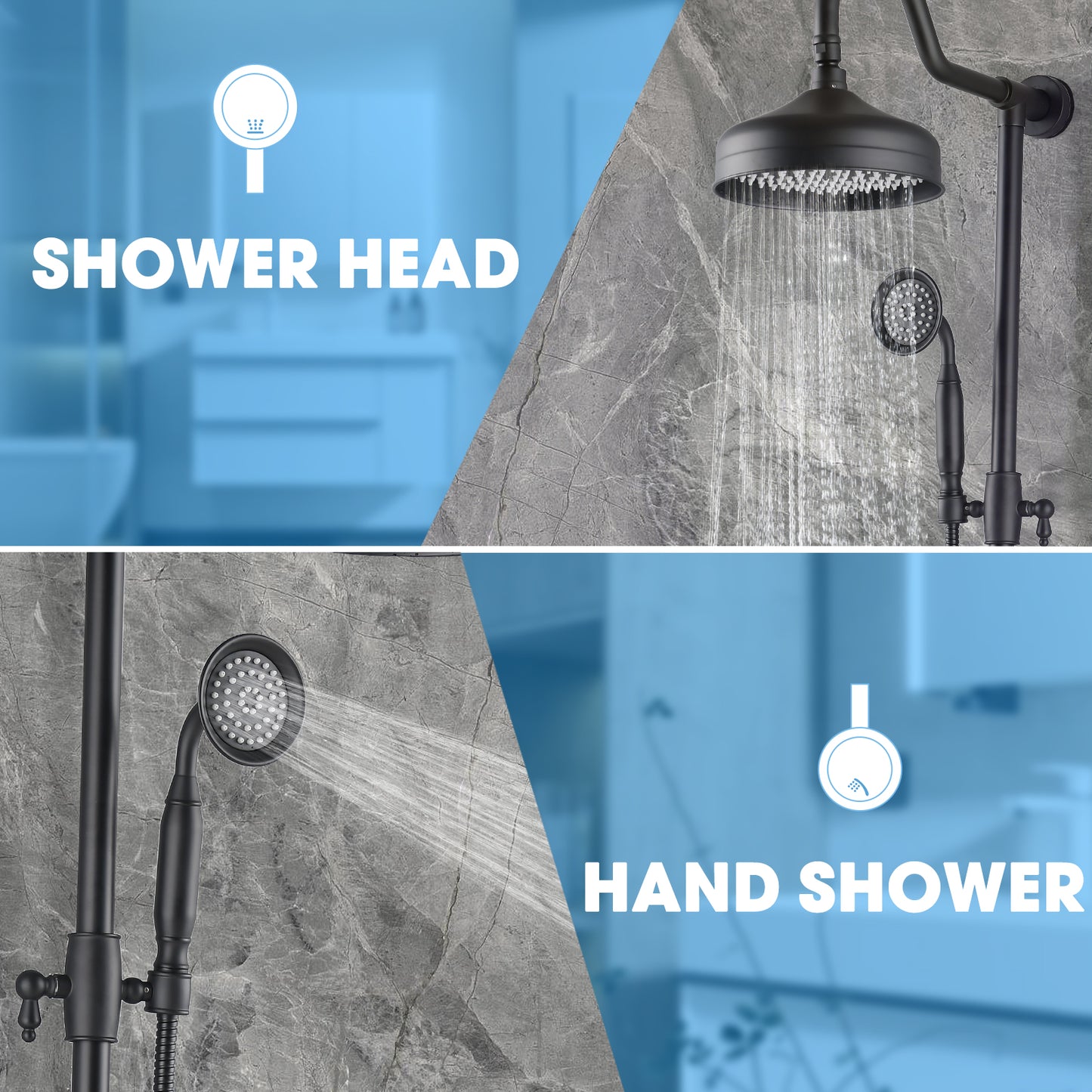 8-Inch Rain Shower Combo System with Hand Shower - Matte Black
