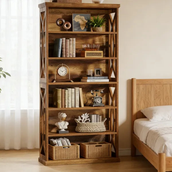 Tall Bookshelf with Stylish Design & Generous Storage - 31.5" L