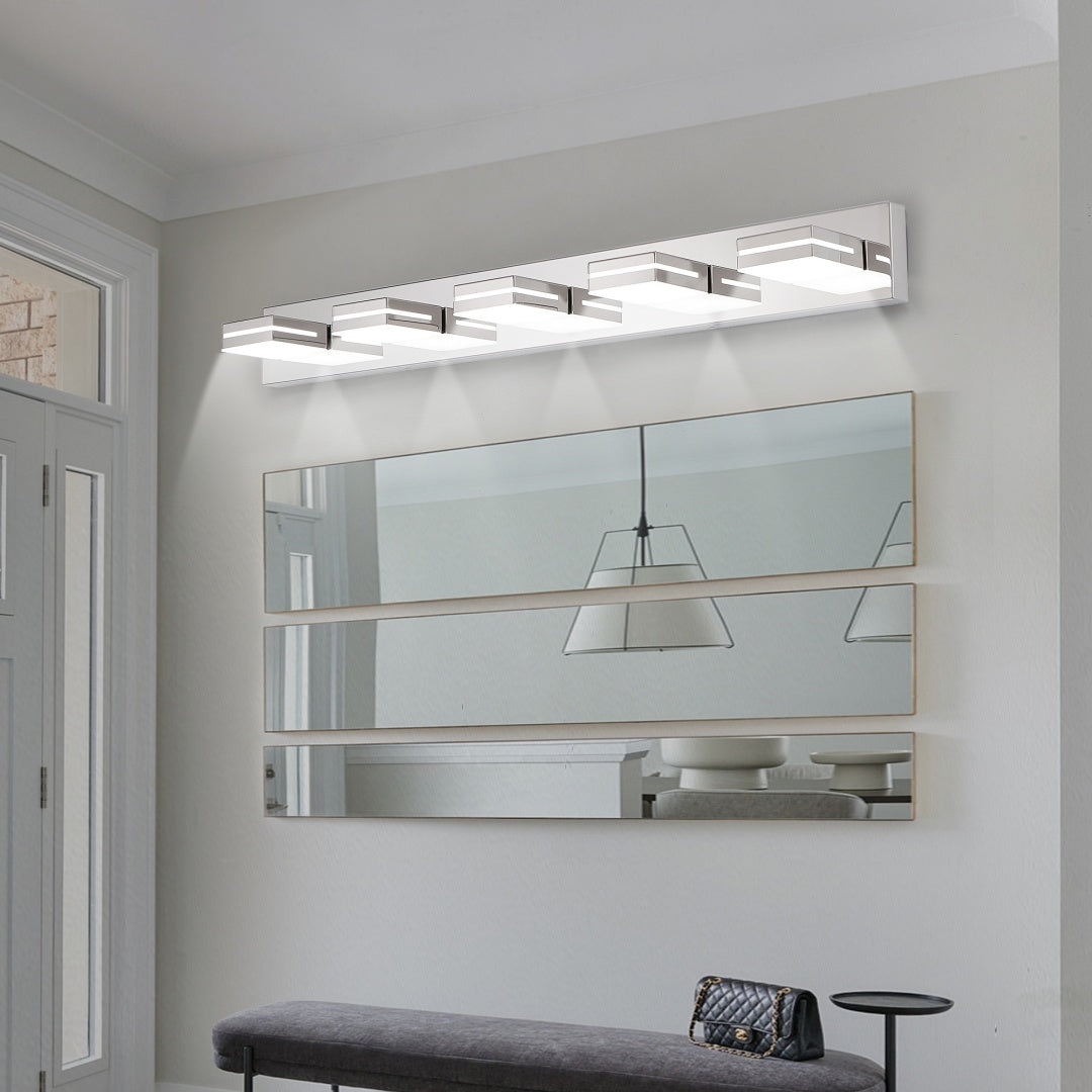 Modern Chrome LED Vanity Light - 5-Light Wall Sconce for Bathroom
