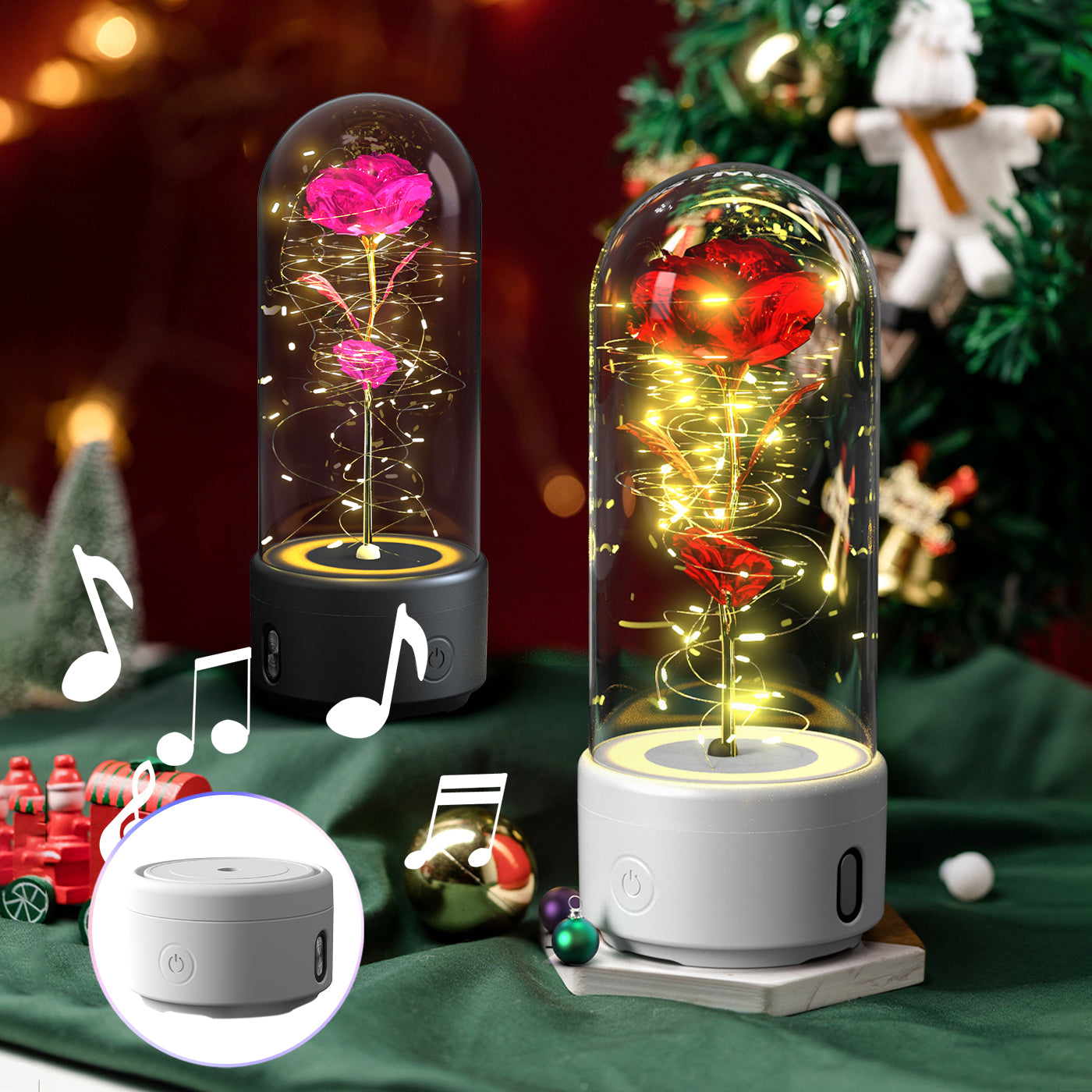 2-in-1 Rose LED Night Light with Bluetooth Speaker - Romantic Glass Decor