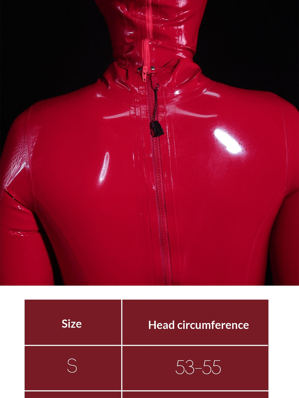 Latex Pore Hood Mask with Zipper - Red
