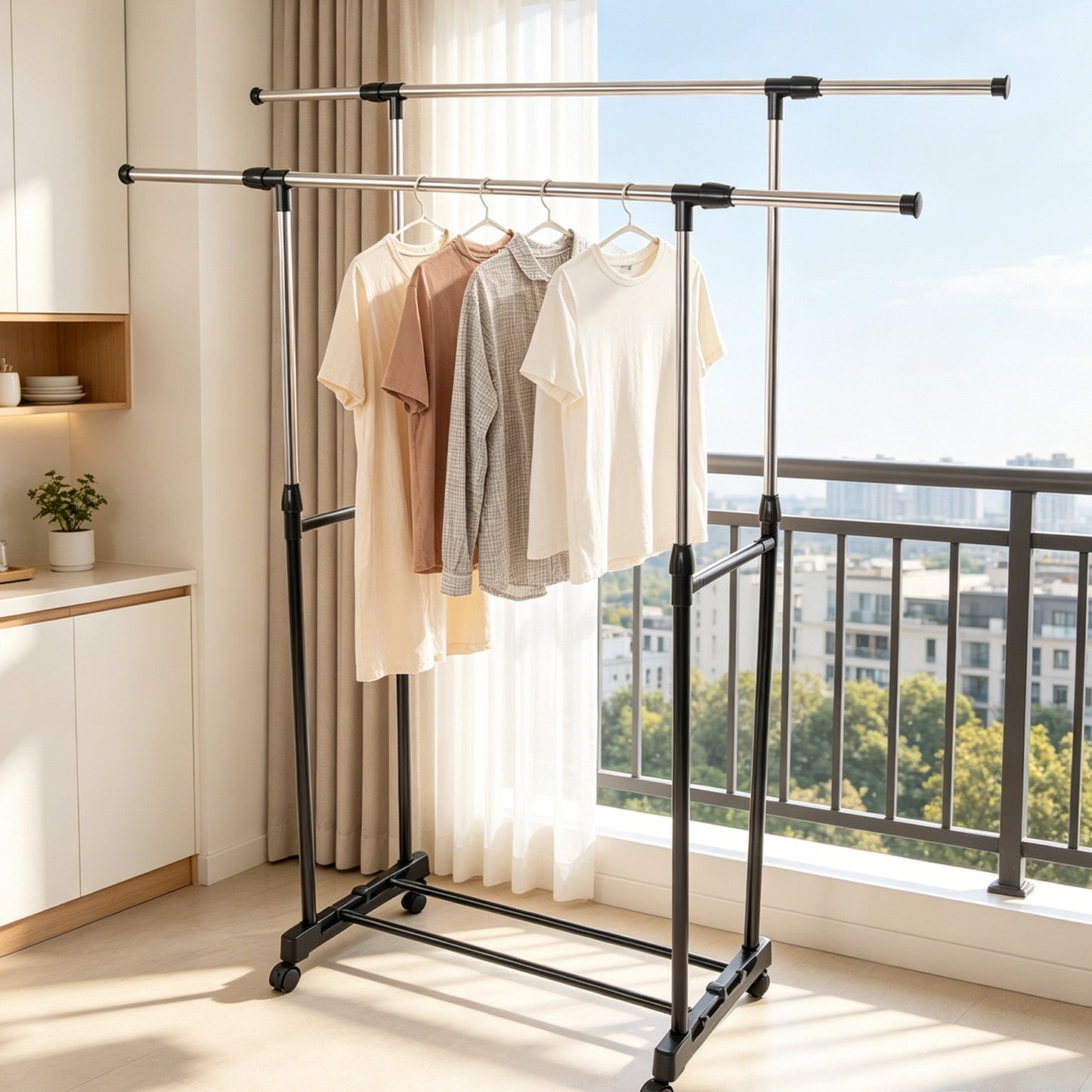 Adjustable Portable Rolling Garment Rack with Lockable Wheels