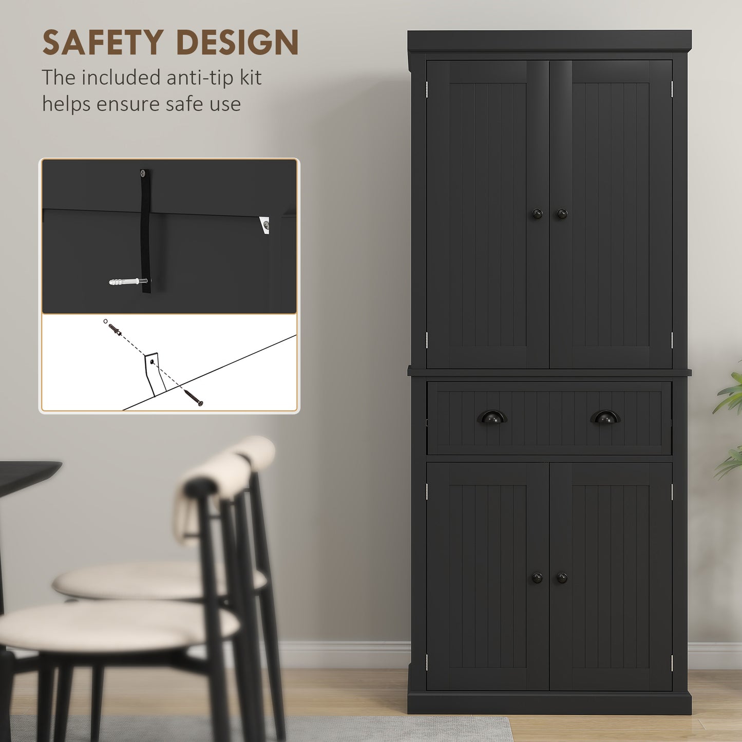 72" Kitchen Pantry Storage Cabinet with Adjustable Shelves - Black