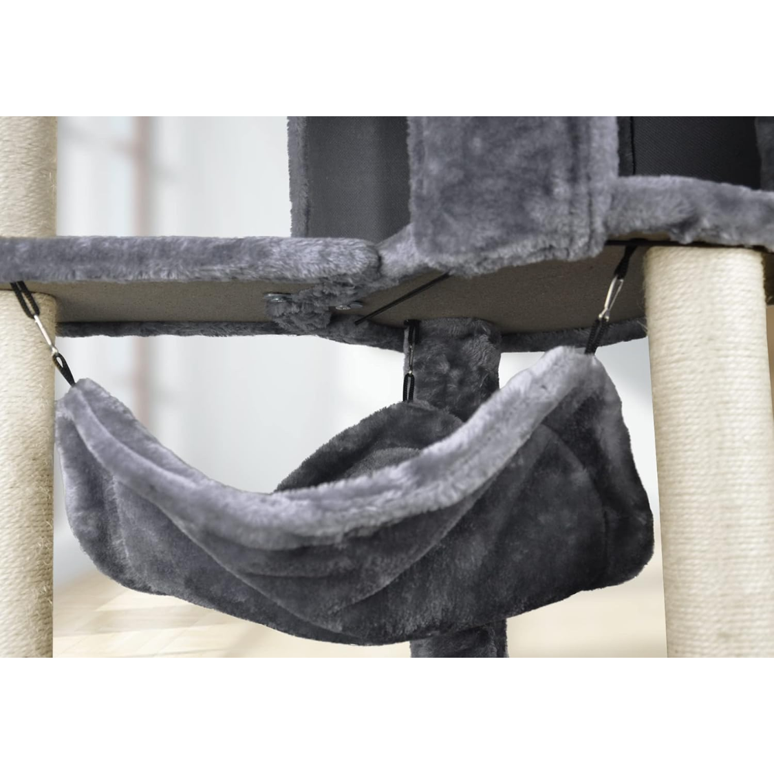 Cat Tree with Condo and Large Hammock - Grey, Multi-Level Play Tower