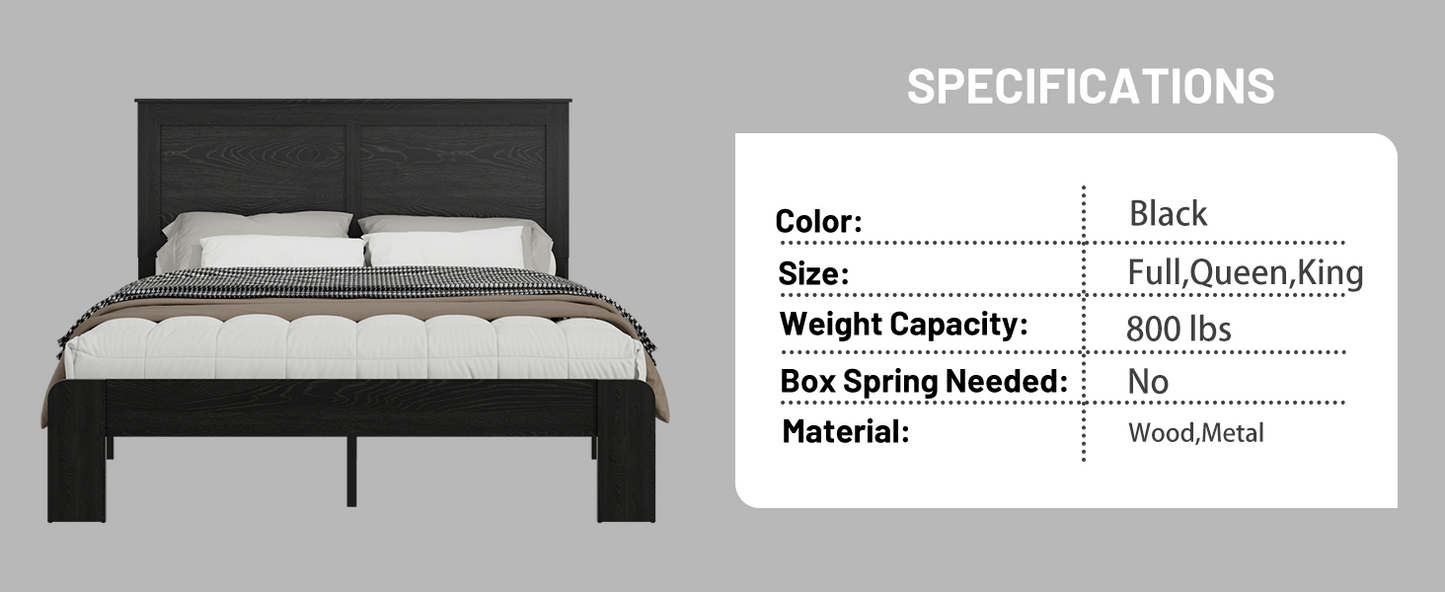 King Wood Platform Bed Frame with Underbed Storage - Black