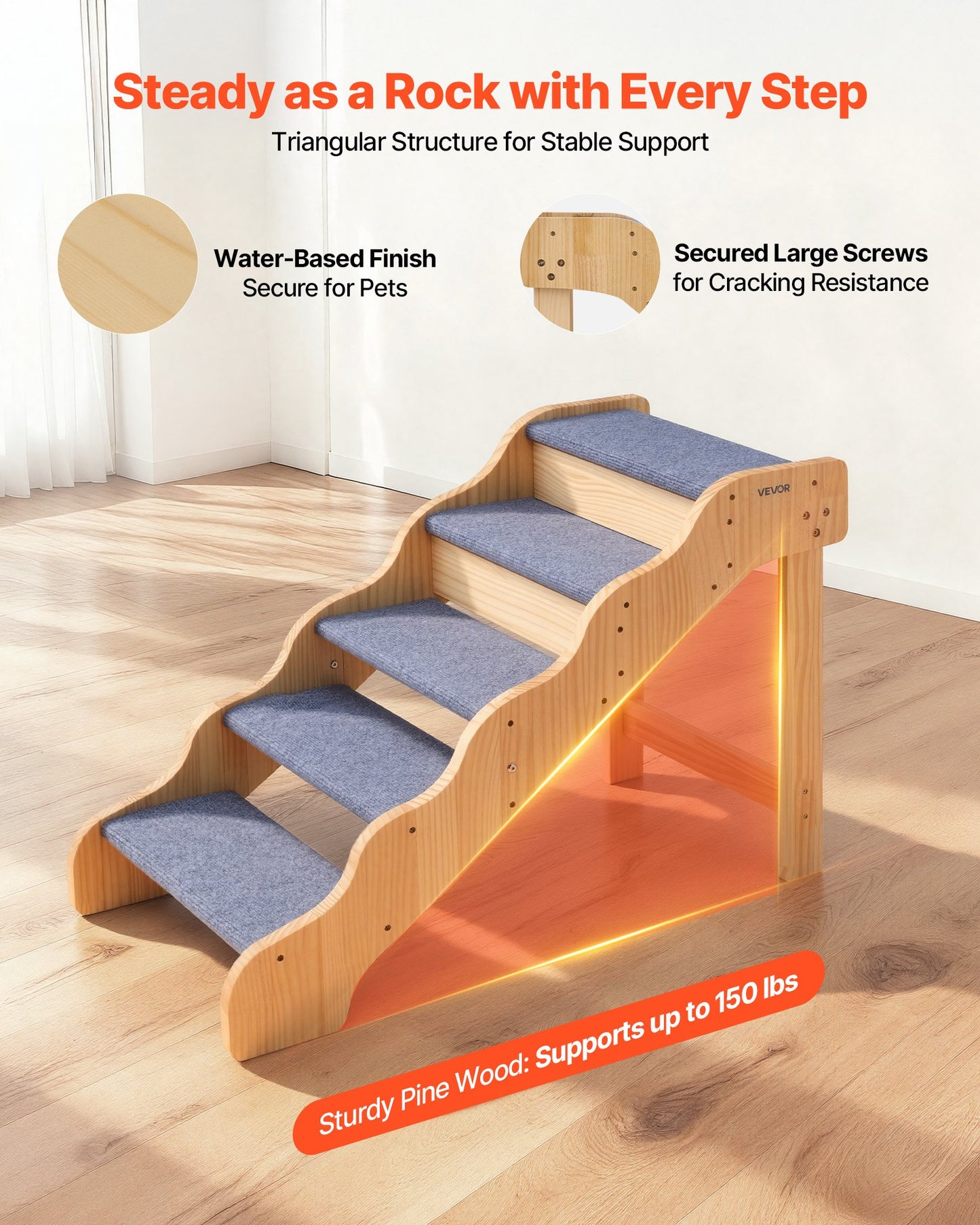 Wood Pet Stairs for Dogs and Cats - 5-Step Support for Beds, Sofas & Cars
