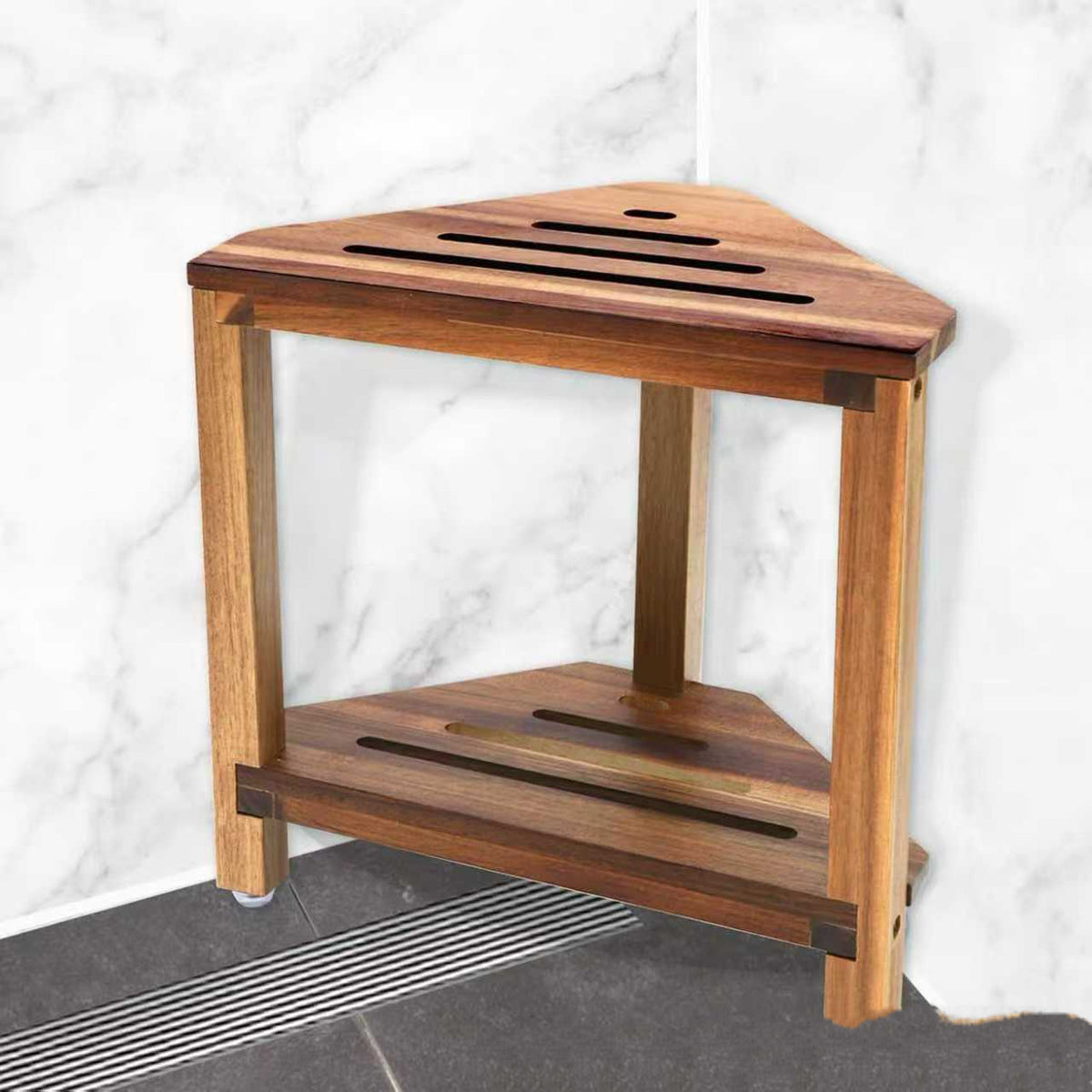 Multi-Purpose Bamboo and Wood Bathroom Storage Rack - Foldable & Rotatable
