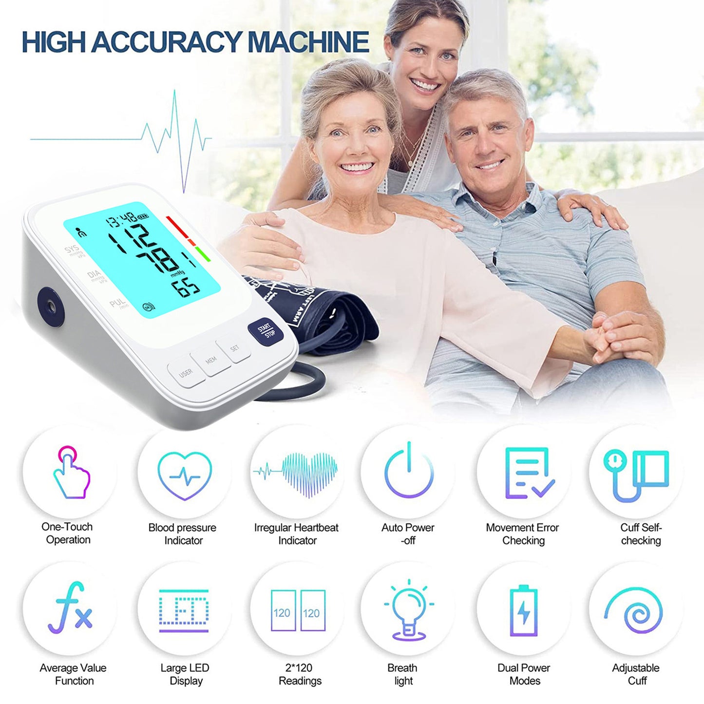 Blood Pressure Gauge LCD Display Smart Storage Portable Accurate Arm