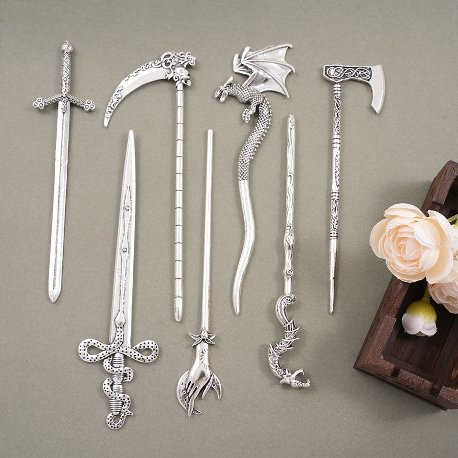 Retro European & American Style Hairpin - Omahawk, Sickle, Sword, Flying Dragon