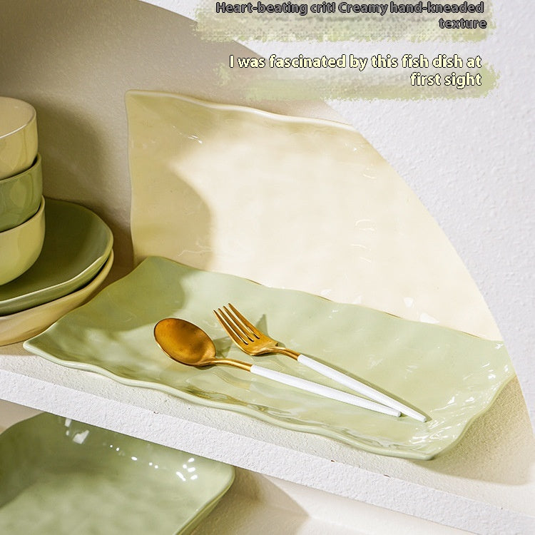 Cream Style Household Fish Platter - Long Porcelain Dinner Plate for Kitchen