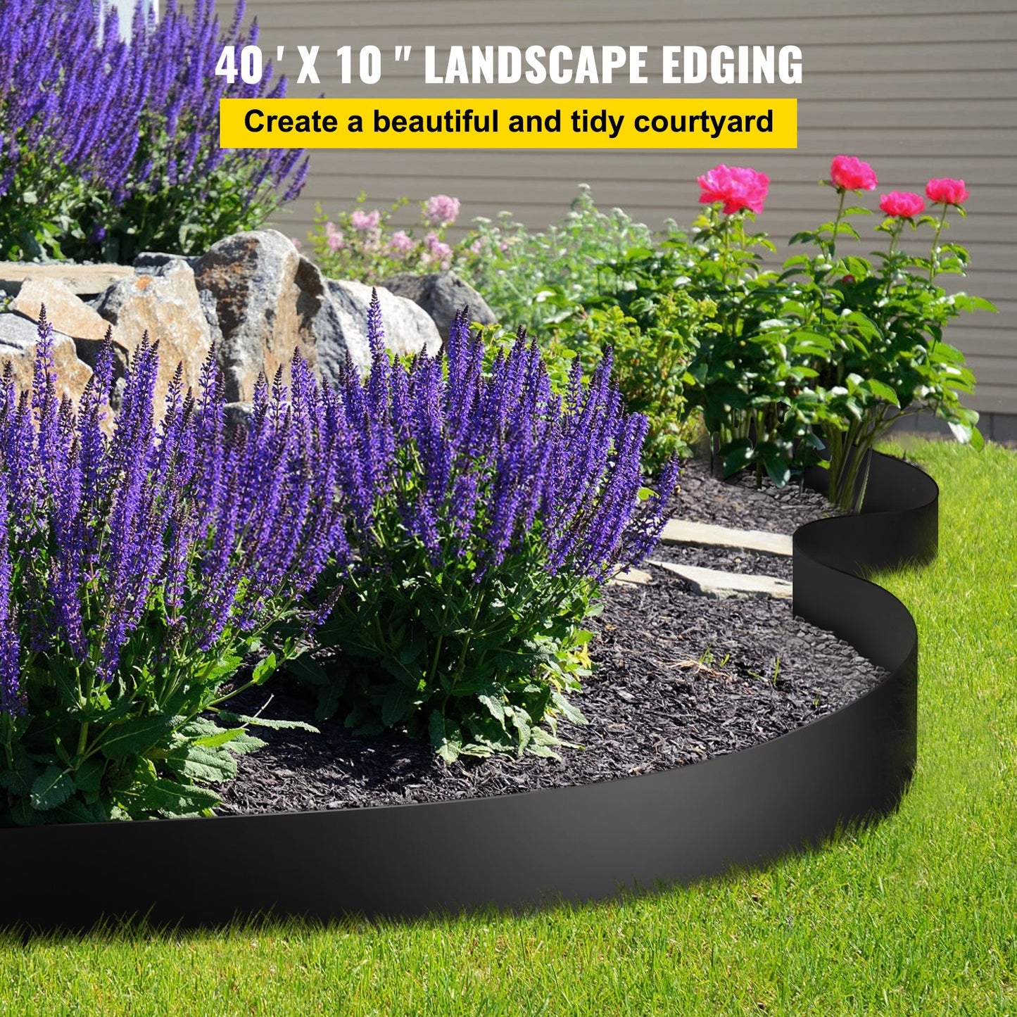 Garden Edging 40 Ft Black Recycled HDPE Flexible Border for Landscaping