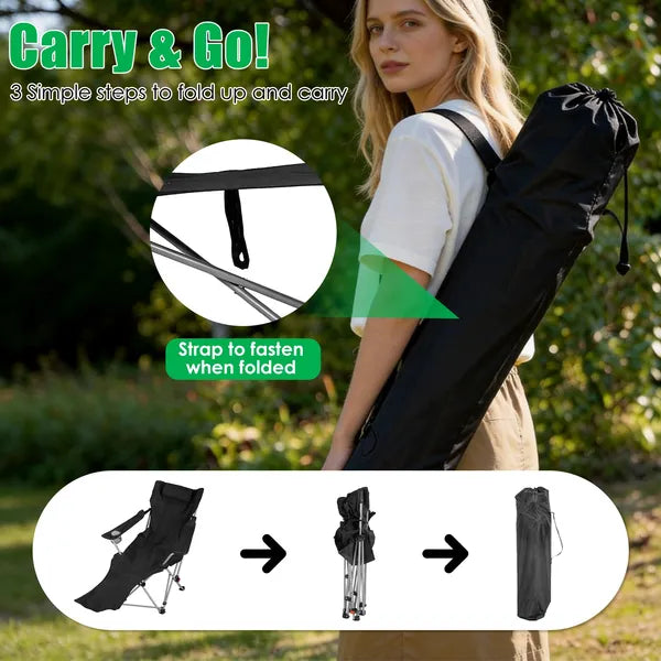 Adjustable Folding Camping Chair with Footrest and Cup Holder