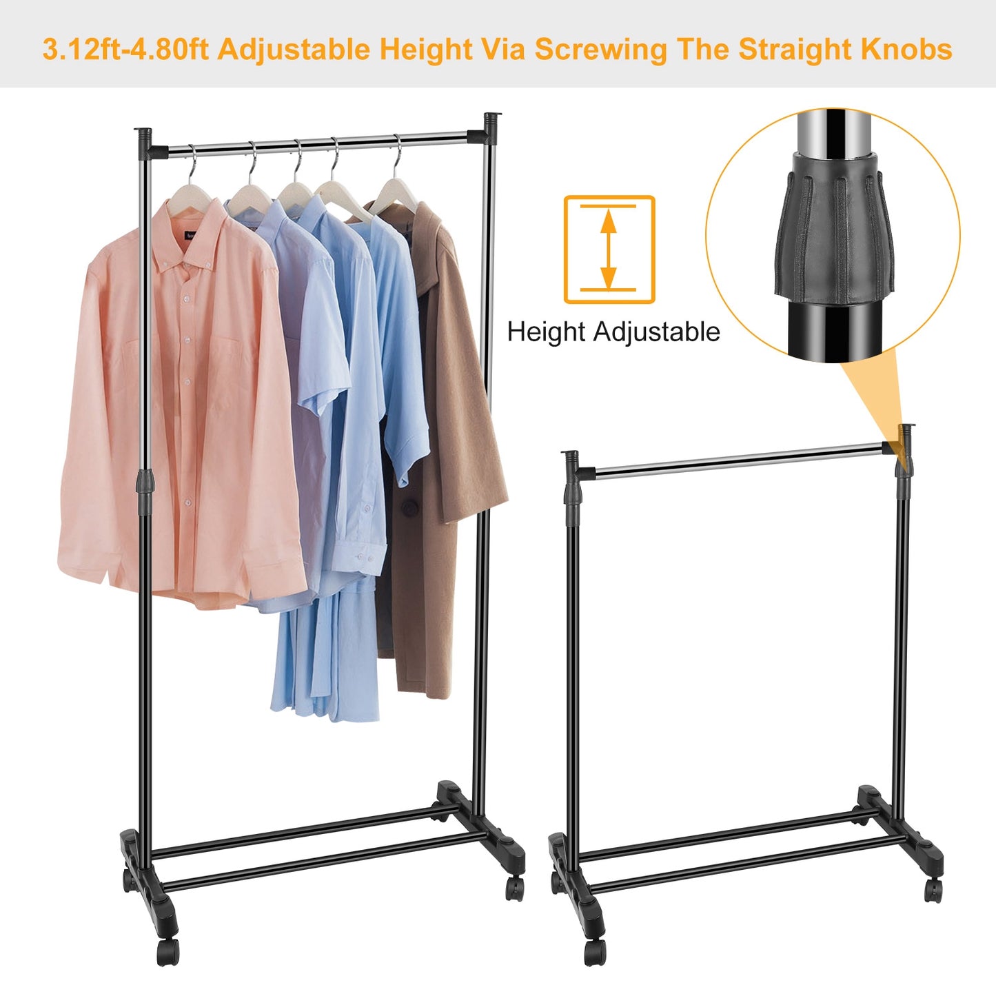 15kg 33lbs Garment Racks 3.12ft To 4.80ft Height Adjustable Clothes