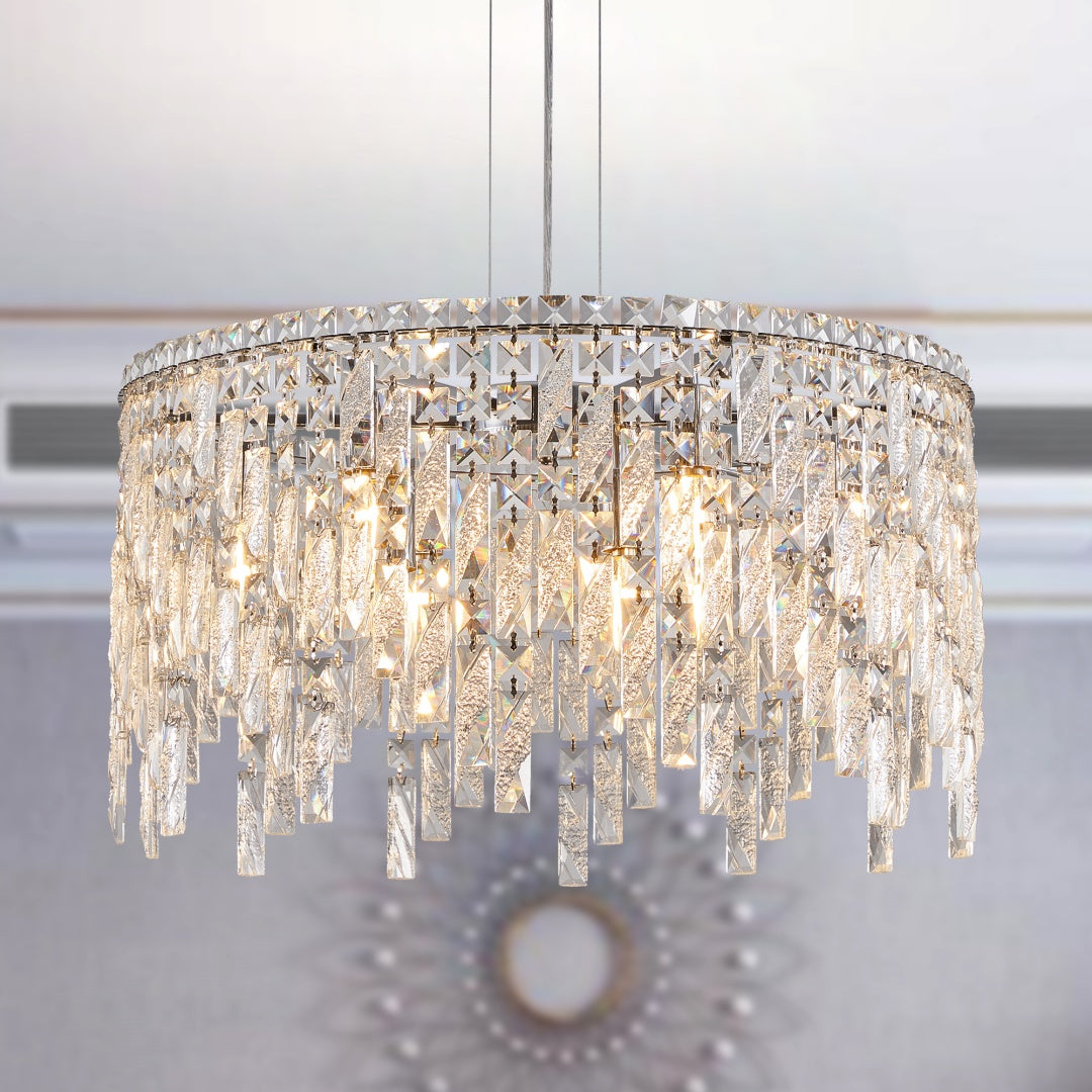Elegant Round Crystal Chandelier - 23.6 Inch Pendant Light Fixture