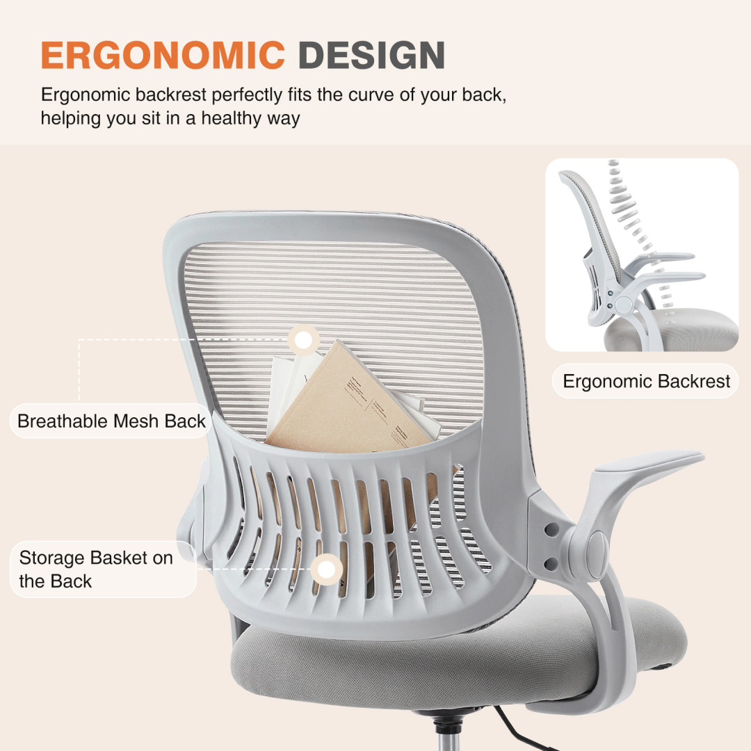 Ergonomic Mid Back Office Chair with Lumbar Support - Grey