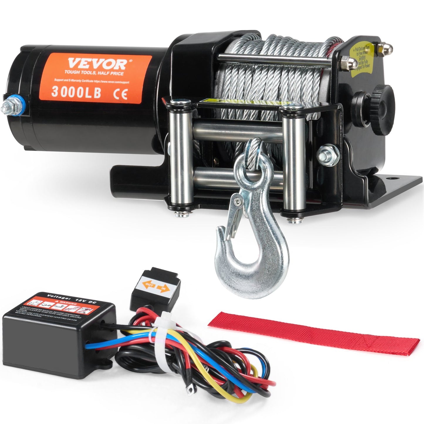 Electric Winch for ATV UTV 3000 lb Steel Cable Waterproof Wired Control