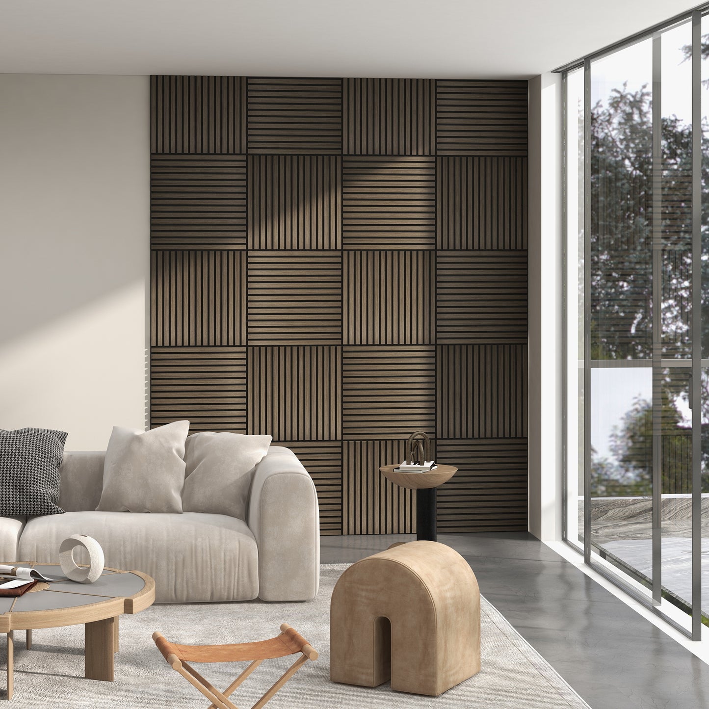 Acoustic Wood Wall Panels - Sound Absorbing Slat Décor, 4 Pack - Walnut