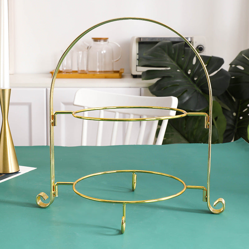 Two-Tier Snack Rack - Multi-Layer Pastry Tray for Living Room Storage - Gold