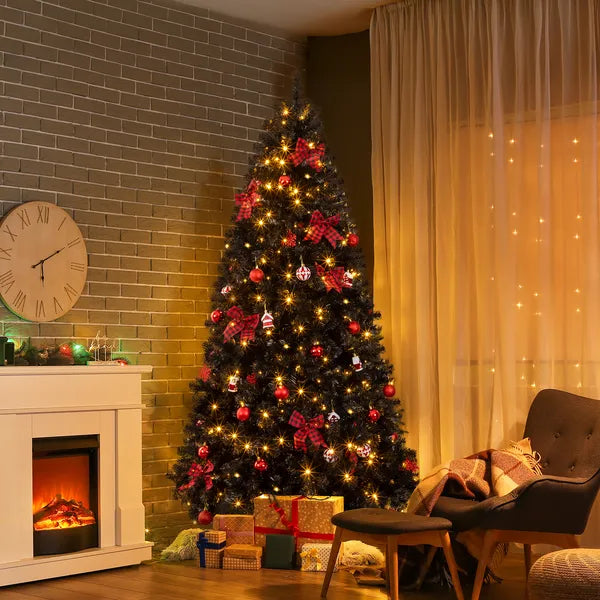 7.5 FT Black Artificial Christmas Tree with 350 LED Lights & Ornaments