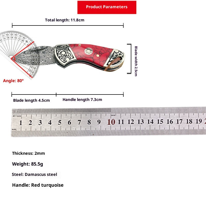 Mini Folding Knife with Damascus Steel Blade and Ox Bone Handle